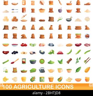 100 agriculture icons set. Cartoon illustration of 100 agriculture icons vector set isolated on white background Stock Vector