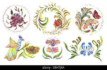 Ukrainian national motives. Hand drawn illustration in Ukrainian folk style. Stock Photo