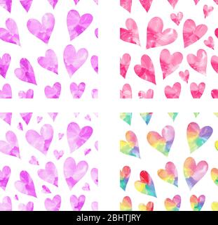 Abstract romantic pattern set. Fashion valentine day ornament. Set of  hearts patterns in pink. Pink heart pattern Stock Photo