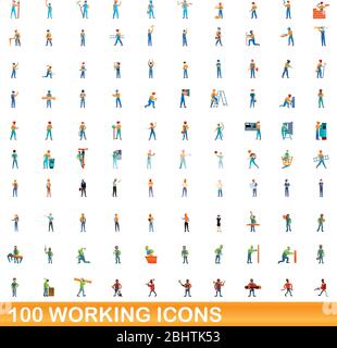 100 working icons set. Cartoon illustration of 100 working icons vector set isolated on white background Stock Vector