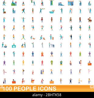 100 people icons set. Cartoon illustration of 100 people icons vector set isolated on white background Stock Vector