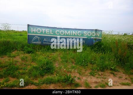 April 2020 - New hotel banner in Bridgwater, Somerset, UK Stock Photo