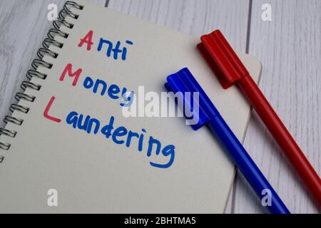 Anti Money Laundering write on a book isolated on office desk Stock Photo