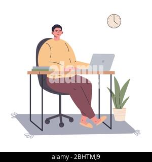 Man working remotely during quarantine Stock Vector