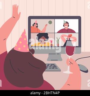 Birthday party online during quarantine Stock Vector