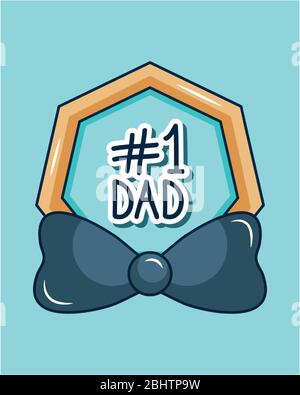 Happy fathers day concept, number 1 dad and bow tie icon over blue and white background, colorful design, vector illustration