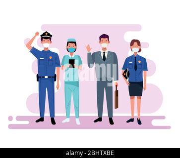 group of workers using face masks Stock Vector Image & Art - Alamy