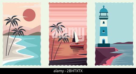 set of sea scape flat scenes Stock Vector Image & Art - Alamy