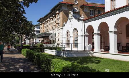 Bathhouse Row on Central Avenue. Photo taken taken From in front of Quapaw Baths & Spa in The City of Hot Springs, Arkansas, United States. The next b Stock Photo