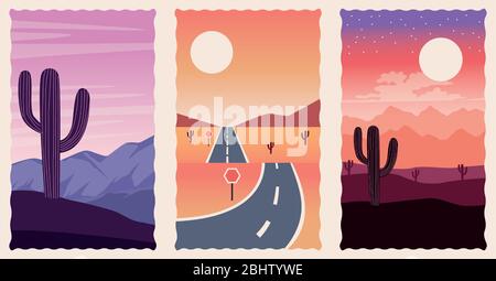 set of deserts landscapes flat scenes Stock Vector