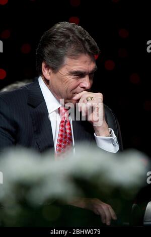 San Antonio Texas USA, August 29, 2011: Texas Governor and presidential candidate Rick Perry appears before the 112th annual Veterans of Foreign Wars (VFW) convention at the San Antonio Convention Center.  ©Bob Daemmrich Stock Photo