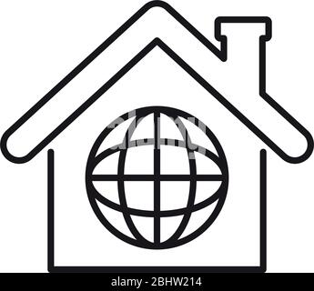 stay home concept, global sphere with house icon over white background ...