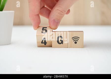 Network development concept from 4g to 5g technology. Close up. Stock Photo