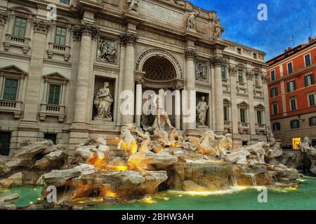 Fontana di Trevi Trevibrunnen in Blaue Stunde am Abend bei Dämmerung, Rom, Italien, Europa Stock Photo