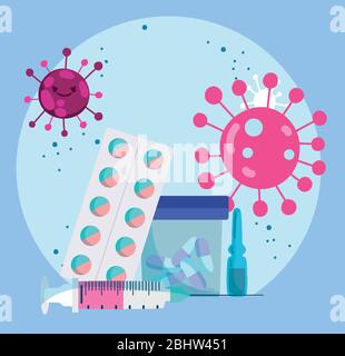 thanks you doctors, medicine prescription pharmacy pills syringe and ampoules vector illustration Stock Vector