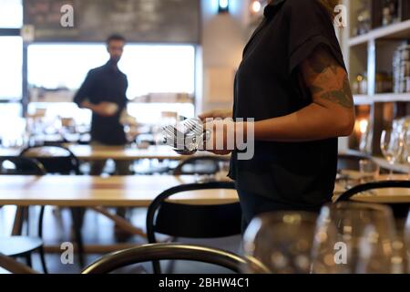 Setting up for dinner service in Rome Italy Stock Photo