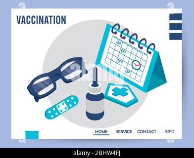 vaccination service with calendar isometric icons Stock Vector