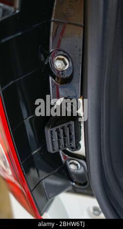 Close up the car trunk door hinges Stock Photo