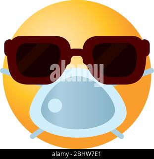 Emoji coronavirus concept, cool emoji with sunglasses and mouth mask icon over white background, gradient style, vector illustration Stock Vector