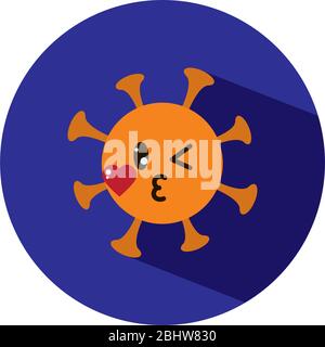 Emoji coronavirus concept, emoji coronavirus blowing a kiss over white background, block style, vector illustration Stock Vector