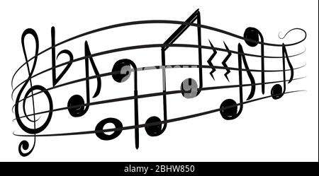 Music notes and g-clef on а music staff, decorative element for your design. Stock Vector