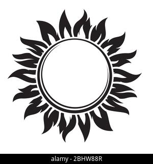 Decorative black sun symbol with long rays. Vector illustration. Stock Vector
