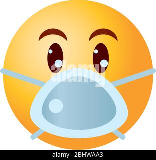 Emoji coronavirus concept, emoji wearing mouth mask icon over white background, gradient style, vector illustration Stock Vector