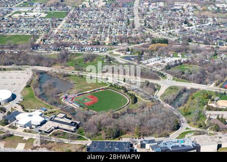 Aerial view of Kenosha, Wisconsin on a sunny April day. Stock Photo