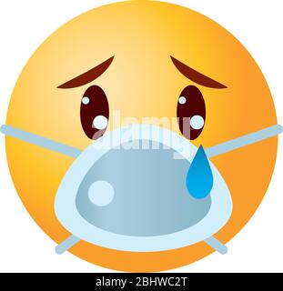 Emoji coronavirus concept, emoji crying wearing a mouth mask over white background, gradient style, vector illustration Stock Vector