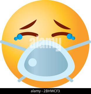 Emoji coronavirus concept, sad emojiwearing mouth mask icon over white background, gradient style, vector illustration Stock Vector