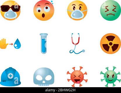 emojis coronavirus icon set over white background, gradient style, vector illustration Stock Vector