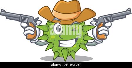 Cute handsome cowboy of vibrio cholerae cartoon character with guns Stock Vector