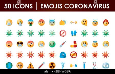 emojis coronavirus icon set over white background, gradient style, vector illustration Stock Vector