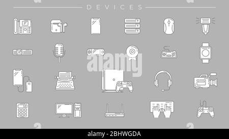 Devices concept line style vector icons set. Stock Vector