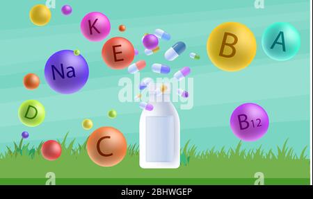 mock up illustration of multi vitamin pills on abstract background Stock Vector