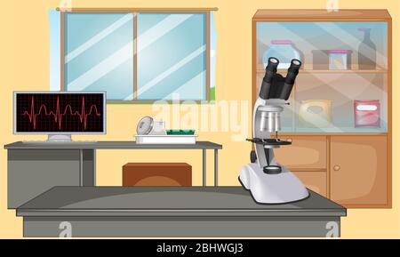 mock up illustration of microscope in testing lab Stock Vector