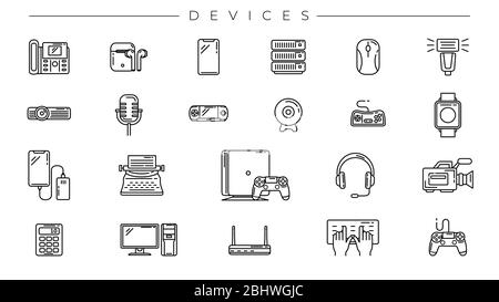 Devices concept line style vector icons set. Stock Vector