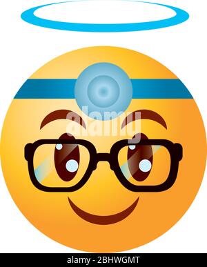 Emojis coronavirus concept, doctor emoji wearing glasses over white background, gradient style, vector illustration Stock Vector