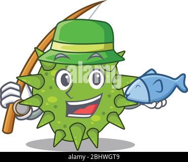 Cartoon design concept of vibrio cholerae while fishing Stock Vector