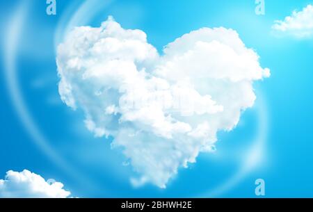 Heart shaped clouds in a blue sky Stock Photo