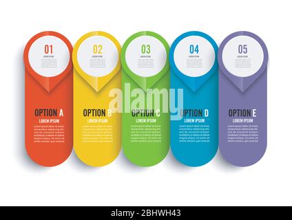 Infographic design vector and marketing icons can be used for workflow layout, diagram, annual report, web design. Business concept with 5 options. Stock Vector