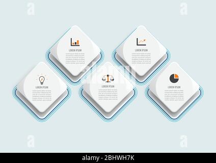 Vector infographic template with 3D paper label, integrated circles. Business concept with 5 options. For content, diagram, flowchart, steps, parts. Stock Vector
