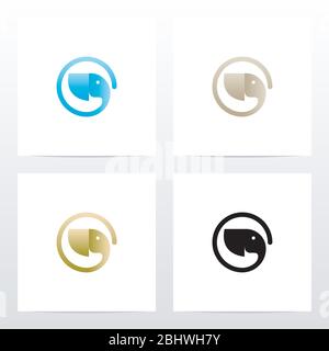 Elephant With Long Trunk Logo Design Stock Vector