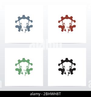 Elephant On A Gear Logo Design Stock Vector