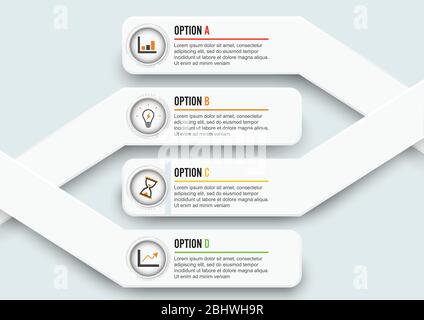 Vector infographic template with 3D paper label, integrated circles. Business concept with 4 options. For content, diagram, flowchart, steps, parts. Stock Vector