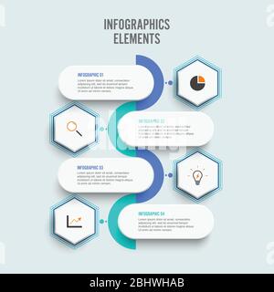 Vector infographic template with 3D paper label, integrated circles. Business concept with 4 options. For content, diagram, flowchart, steps, parts. Stock Vector