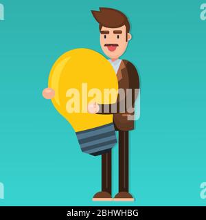 businessman holding bulb lamp isolated for idea business concept vector illustration Stock Vector