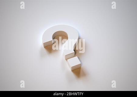 White question mark 3D render illustration isolated on white background ...
