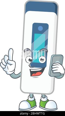 Cartoon design concept of digital thermometer talking on phone Stock Vector