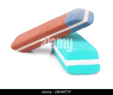 Two erasers isolated on white Stock Photo